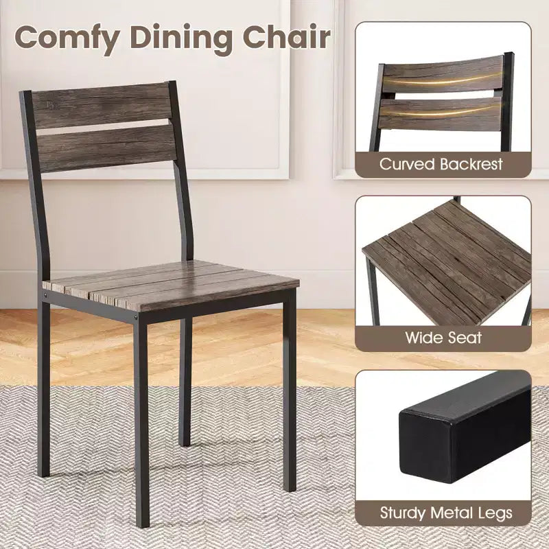 Set tavolo da pranzo Costway 47 per 4 persone, tavolo da cucina in legno con 2 sedie e panca, struttura in metallo