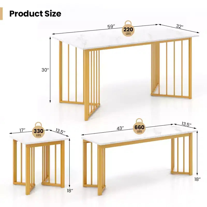 Costway Set da Pranzo 4 Pezzi con Tavolo da Cucina, Panca e 2 Sgabelli con Gambe in Metallo a Forma di Ala