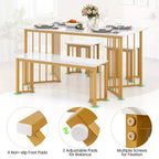 Costway Set da Pranzo 4 Pezzi con Tavolo da Cucina, Panca e 2 Sgabelli con Gambe in Metallo a Forma di Ala