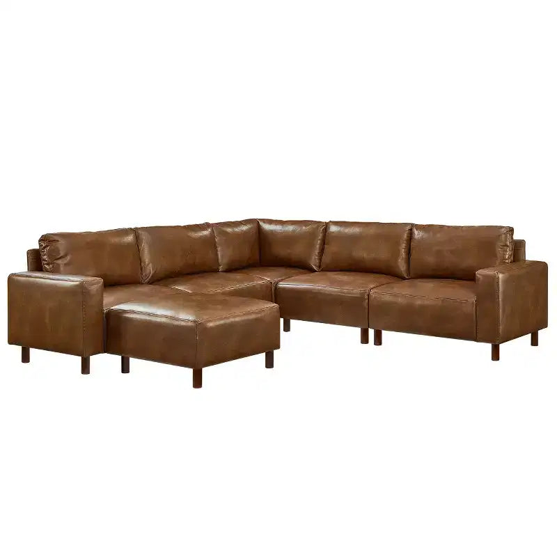 Divano componibile moderno a 5 posti GDFStudio Darcy 104 in similpelle con poggiapiedi