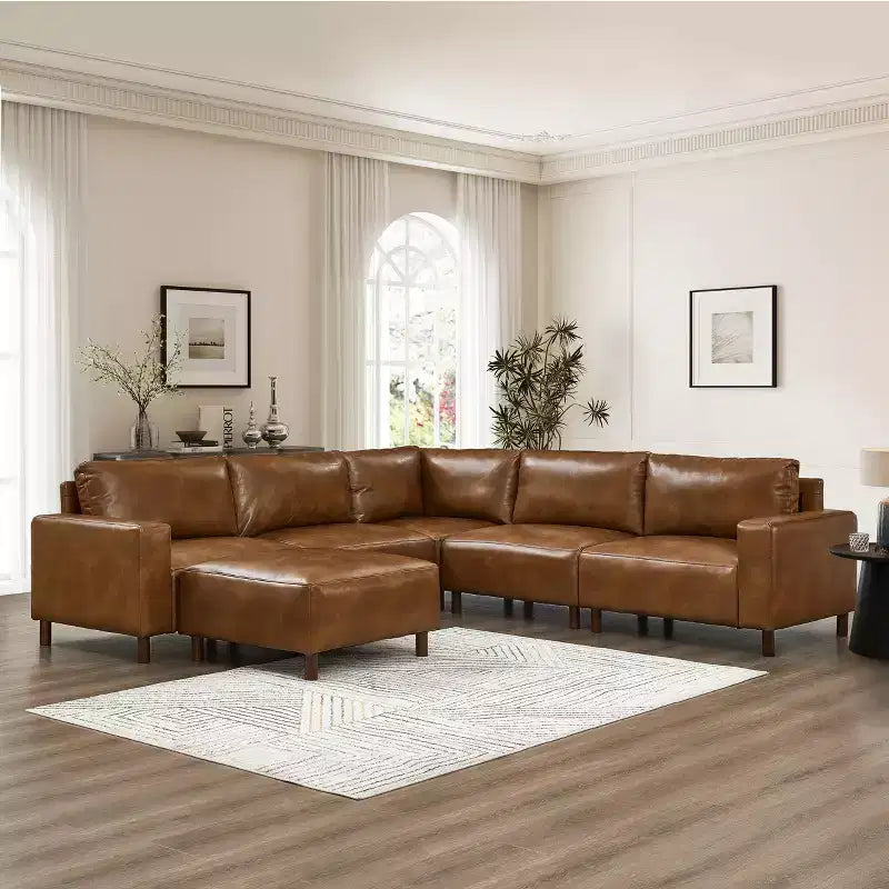 GDFStudio Darcy 104 modernes 5-Sitzer-Ecksofa mit Kunstlederbezug und Ottoman