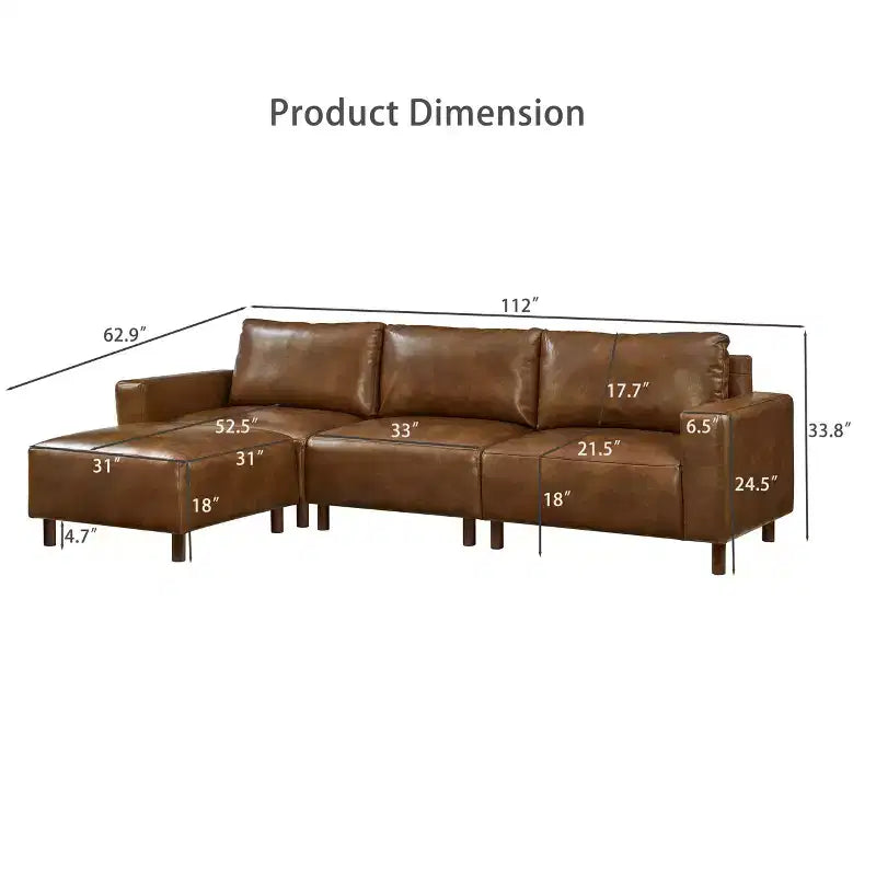 Divano componibile a 3 posti GDFStudio Arvin 112 in finta pelle con pouf