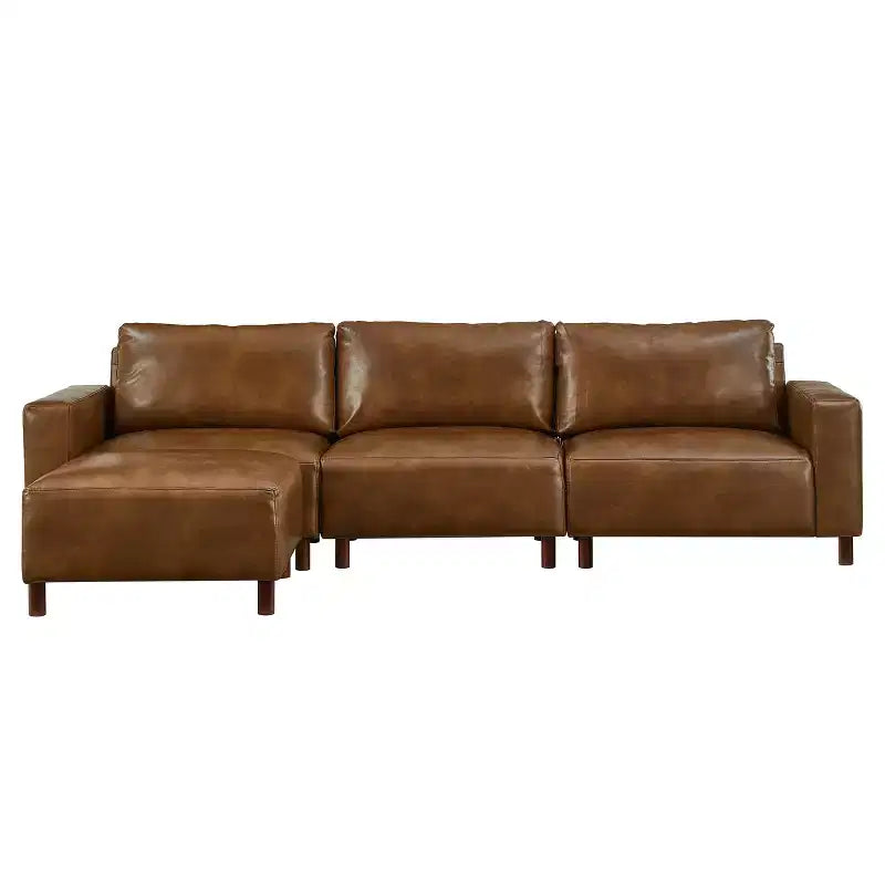 Divano componibile a 3 posti GDFStudio Arvin 112 in finta pelle con pouf