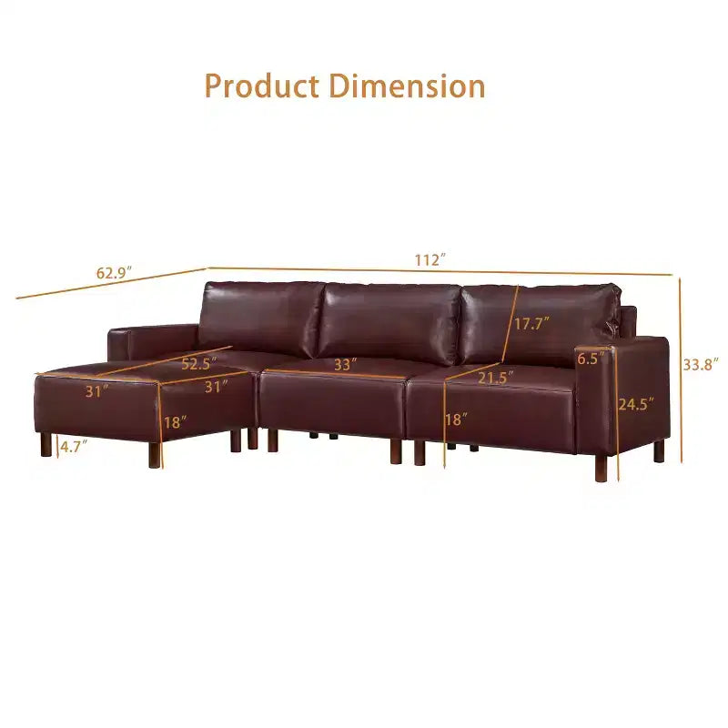 Divano componibile a 3 posti GDFStudio Arvin 112 in finta pelle con pouf