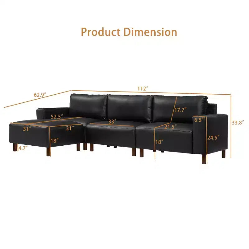 Divano componibile a 3 posti GDFStudio Arvin 112 in finta pelle con pouf