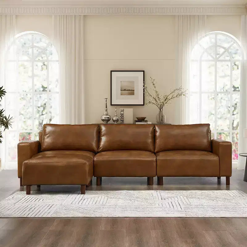 GDFStudio Arvin 112 modernes 3-Sitzer-Ecksofa mit Kunstlederbezug und Ottoman