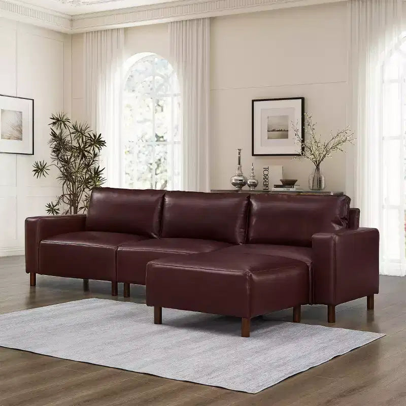 GDFStudio Arvin 112 modernes 3-Sitzer-Ecksofa mit Kunstlederbezug und Ottoman