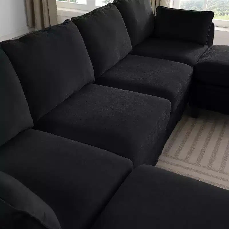 Divano componibile a forma di U GDFStudio Lancelot, 109 pollici, contemporaneo, 6 posti, rivestito in ciniglia, con pouf contenitore