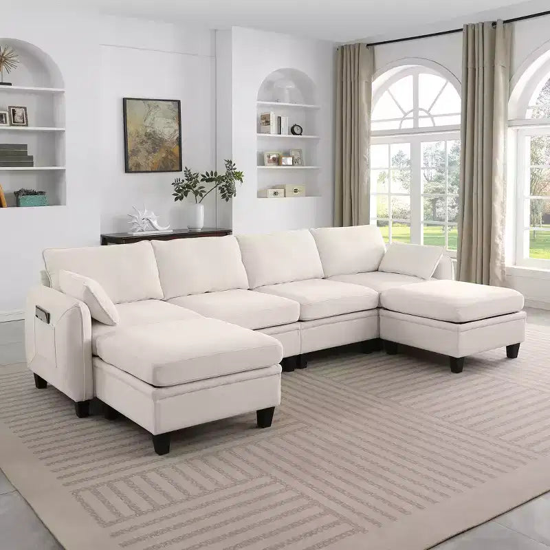 Divano componibile a forma di U GDFStudio Lancelot, 109 pollici, contemporaneo, 6 posti, rivestito in ciniglia, con pouf contenitore