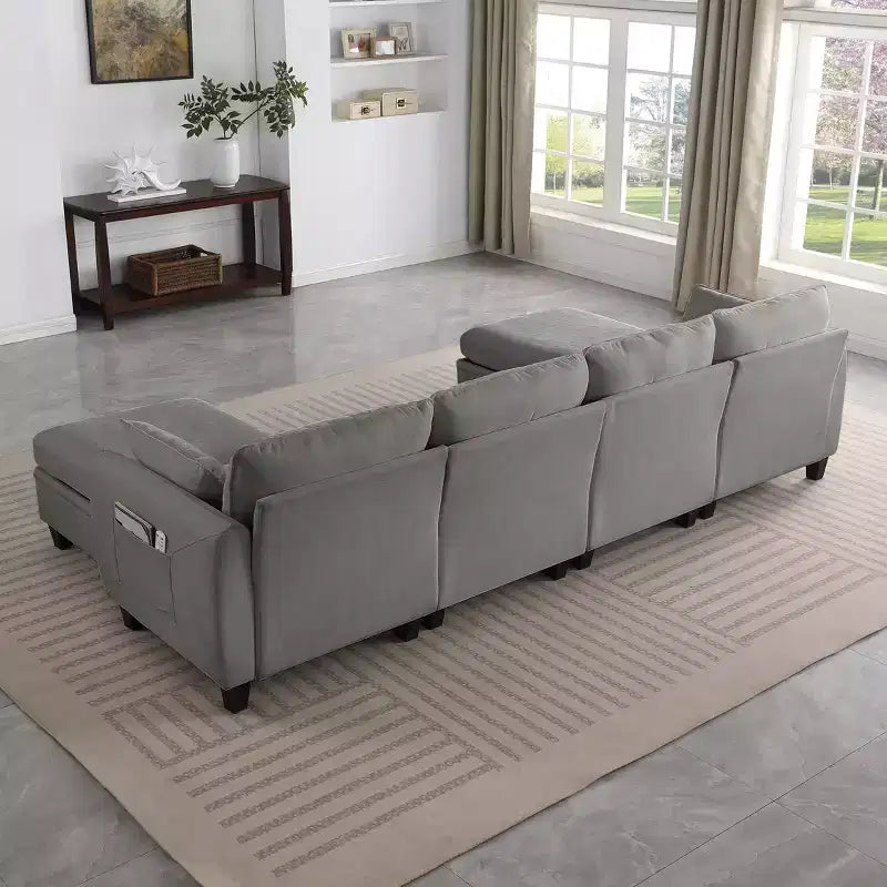 Divano componibile a forma di U GDFStudio Lancelot, 109 pollici, contemporaneo, 6 posti, rivestito in ciniglia, con pouf contenitore