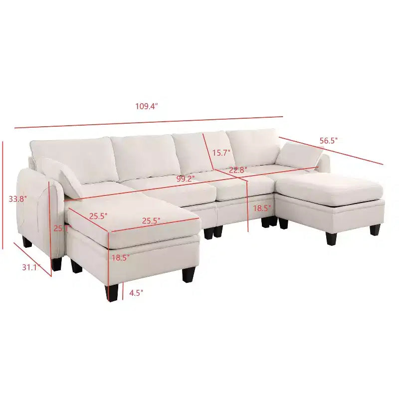 Divano componibile a forma di U GDFStudio Lancelot, 109 pollici, contemporaneo, 6 posti, rivestito in ciniglia, con pouf contenitore