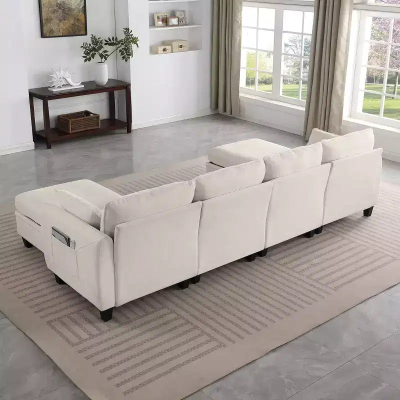 Divano componibile a forma di U GDFStudio Lancelot, 109 pollici, contemporaneo, 6 posti, rivestito in ciniglia, con pouf contenitore