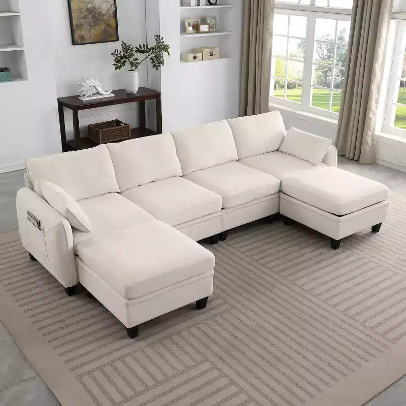 Divano componibile a forma di U GDFStudio Lancelot, 109 pollici, contemporaneo, 6 posti, rivestito in ciniglia, con pouf contenitore