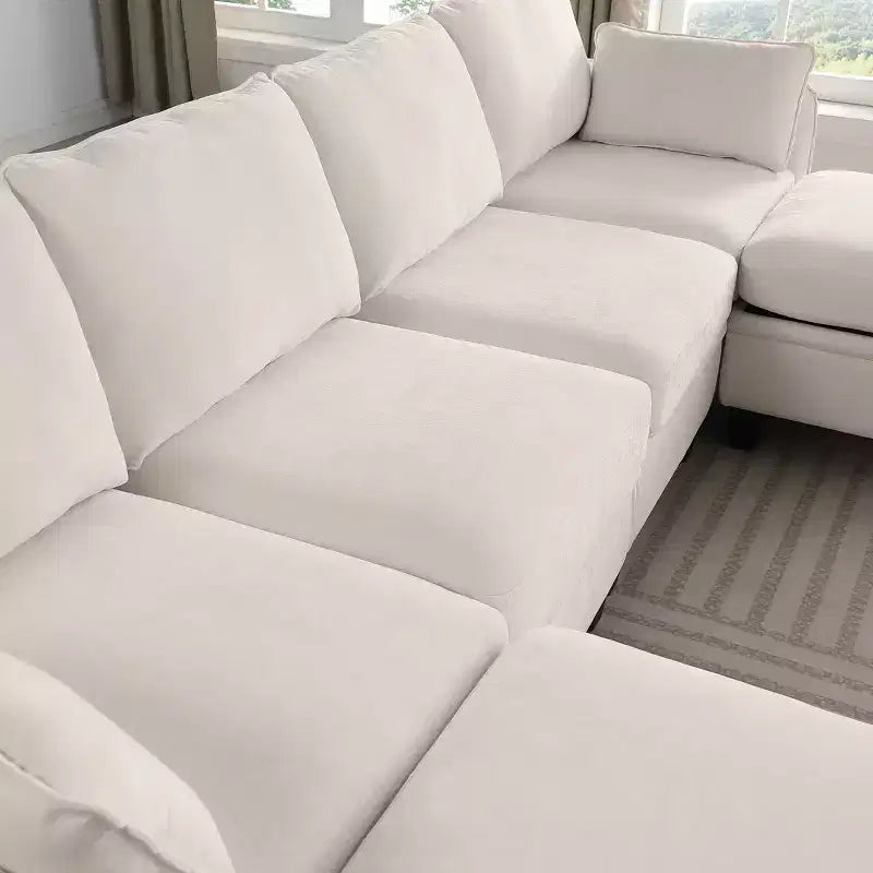 Divano componibile a forma di U GDFStudio Lancelot, 109 pollici, contemporaneo, 6 posti, rivestito in ciniglia, con pouf contenitore
