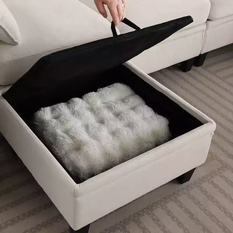 Divano componibile a forma di U GDFStudio Lancelot, 109 pollici, contemporaneo, 6 posti, rivestito in ciniglia, con pouf contenitore