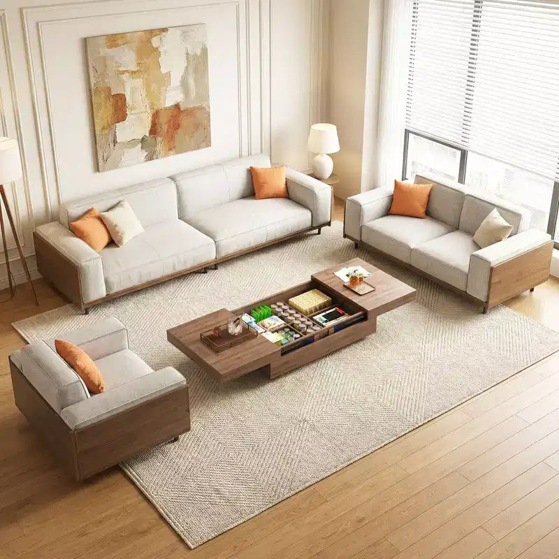 Set da soggiorno moderno di metà secolo, 4 pezzi: divano, divanetto, poltrona e tavolino da caffè con contenitore estensibile (fodere lavabili) Gaoyangjiaju