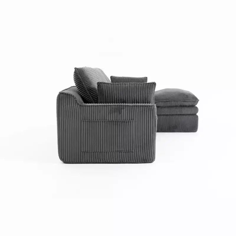 Divano angolare a L, divano in velluto a coste con pouf mobile, divano modulare ad angolo compresso per soggiorno - ModernLuxe