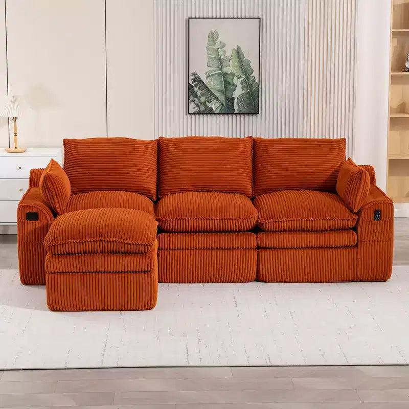 Divano angolare a L, divano in velluto a coste con pouf mobile, divano modulare ad angolo compresso per soggiorno - ModernLuxe
