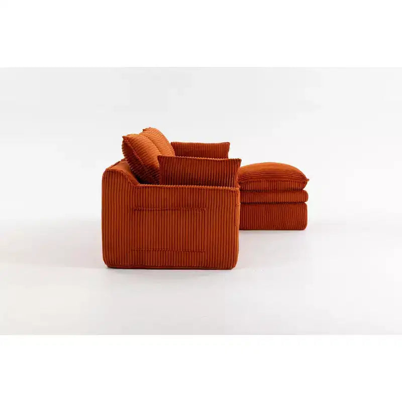 Divano angolare a L, divano in velluto a coste con pouf mobile, divano modulare ad angolo compresso per soggiorno - ModernLuxe