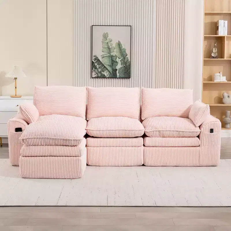 Divano angolare a L, divano in velluto a coste con pouf mobile, divano modulare ad angolo compresso per soggiorno - ModernLuxe