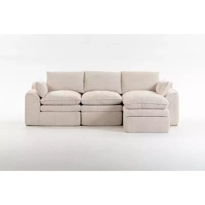 Divano angolare a L, divano in velluto a coste con pouf mobile, divano modulare ad angolo compresso per soggiorno - ModernLuxe