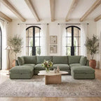 Morden Fort Divano componibile a sezione modulare da 355 cm con pouf contenitore, divano a nuvola a forma di U con seduta profonda da 56 cm, divano sezionale moderno in ciniglia per soggiorno