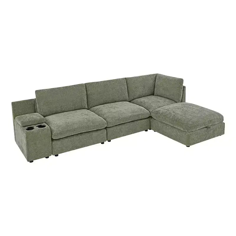 Morden Fort Divano componibile a sezione modulare da 355 cm con pouf contenitore, divano a nuvola a forma di U con seduta profonda da 56 cm, divano sezionale moderno in ciniglia per soggiorno