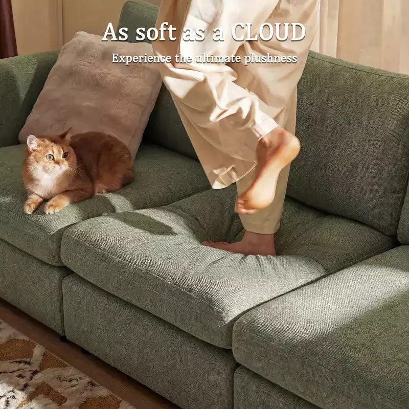 Morden Fort Divano componibile a sezione modulare da 355 cm con pouf contenitore, divano a nuvola a forma di U con seduta profonda da 56 cm, divano sezionale moderno in ciniglia per soggiorno