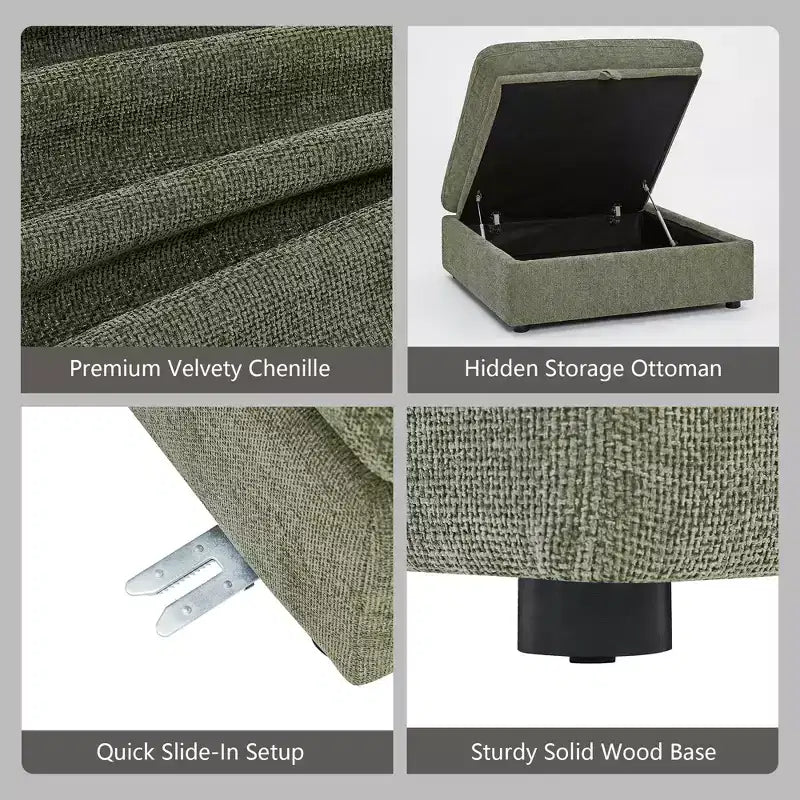 Morden Fort Divano componibile a sezione modulare da 355 cm con pouf contenitore, divano a nuvola a forma di U con seduta profonda da 56 cm, divano sezionale moderno in ciniglia per soggiorno