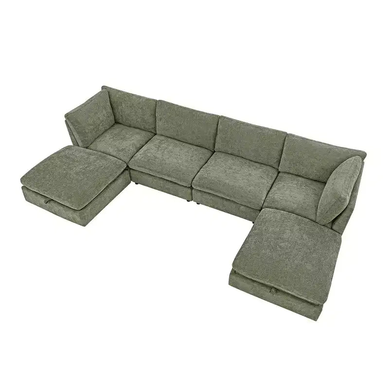 Morden Fort Divano componibile a sezione modulare da 355 cm con pouf contenitore, divano a nuvola a forma di U con seduta profonda da 56 cm, divano sezionale moderno in ciniglia per soggiorno