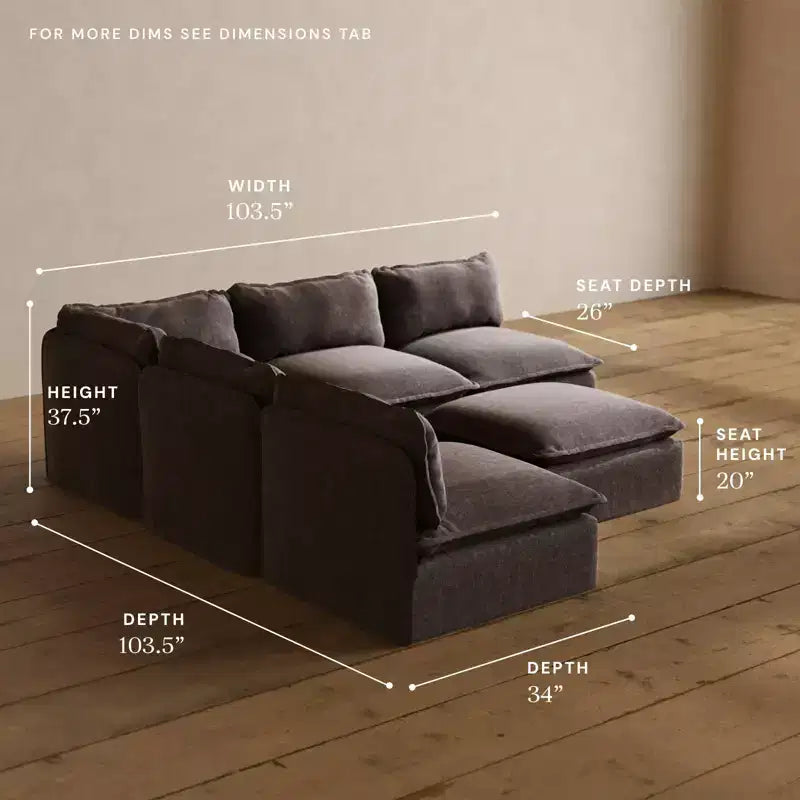 Divano Angolare Componibile Anabei Lavabile a 5 Posti con Elementi Terminali Aperti + Pouf | Seduta Memorix+ e Cuscino Contour