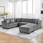 Divano componibile 111.8 a forma di U, divano rivestito in ciniglia con pouf contenitore mobile, grigio scuro
