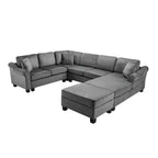 Divano componibile 111.8 a forma di U, divano rivestito in ciniglia con pouf contenitore mobile, grigio scuro
