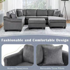 Divano componibile 111.8 a forma di U, divano rivestito in ciniglia con pouf contenitore mobile, grigio scuro