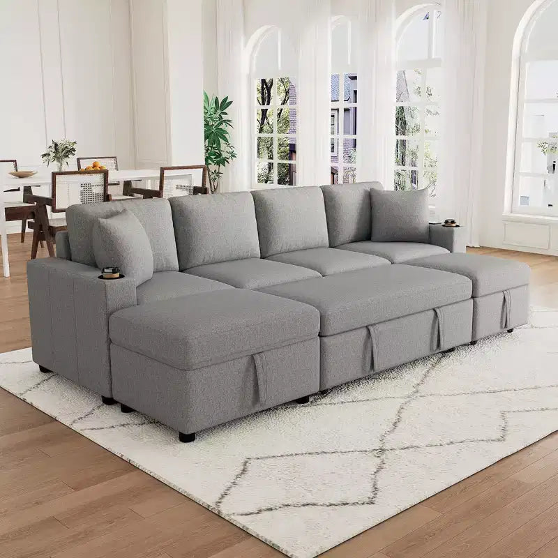 109.1 Sectional Sofa Convertible Pull-out Sofa Bed L-shaped Sofa with Movable Storage Ottoman