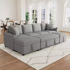 109.1 Sectional Sofa Convertible Pull-out Sofa Bed L-shaped Sofa with Movable Storage Ottoman