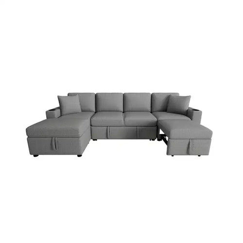 109.1 Divano componibile, divano letto estraibile convertibile, divano a L con pouf contenitore mobile
