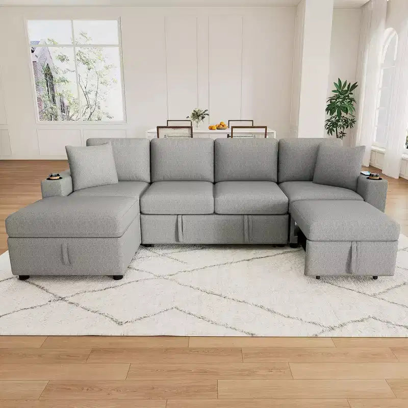 109.1 Divano componibile, divano letto estraibile convertibile, divano a L con pouf contenitore mobile