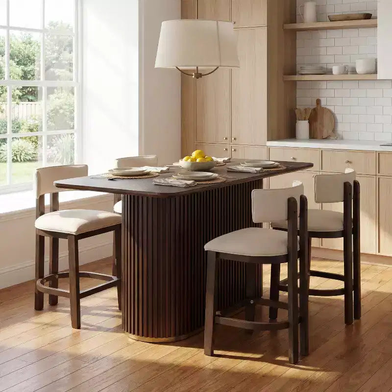 Set da pranzo moderno in legno Christopher Knight Home Quini da 5 pezzi, con design a piedistallo e gambe in legno di gomma