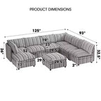 Divano componibile a U GDFStudio Jeju Modular 8 pezzi, rivestito con contenitore, 317,5 x 236 cm, con pouf