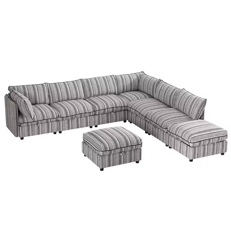 Divano componibile a U GDFStudio Jeju Modular 8 pezzi, rivestito con contenitore, 317,5 x 236 cm, con pouf