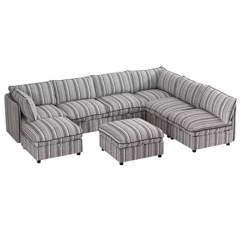 Divano componibile a U GDFStudio Jeju Modular 8 pezzi, rivestito con contenitore, 317,5 x 236 cm, con pouf