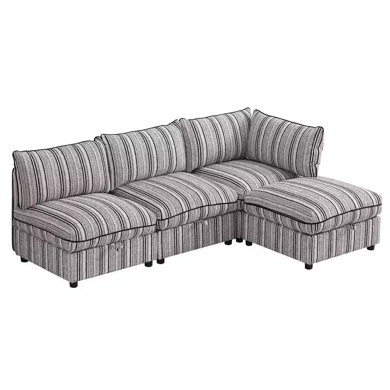 Divanetto componibile rivestito GDFStudio Jeju da 152 cm con due pouf contenitore