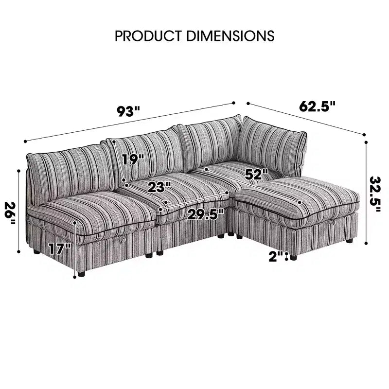 Divanetto componibile rivestito GDFStudio Jeju da 152 cm con due pouf contenitore