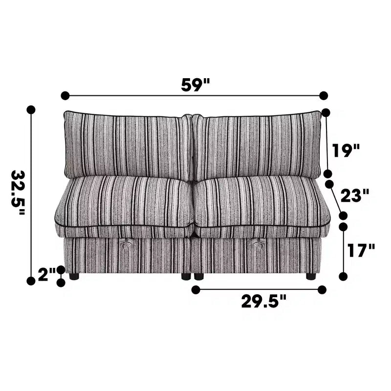 Divanetto componibile rivestito GDFStudio Jeju da 152 cm con due pouf contenitore