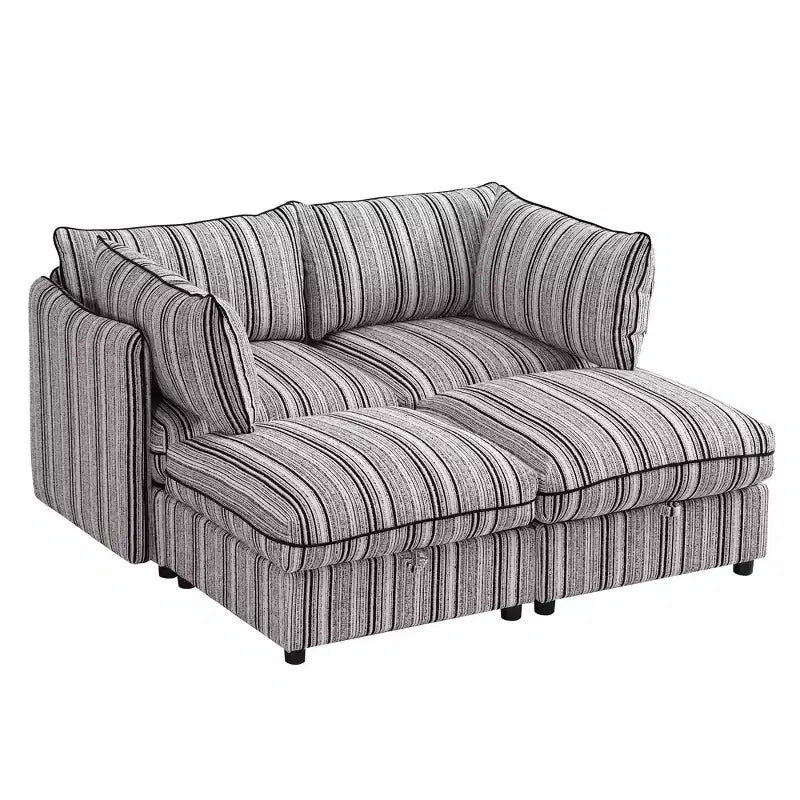 Divanetto componibile rivestito GDFStudio Jeju da 152 cm con due pouf contenitore