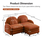Divano sezionale moderno Steini 117 a 2 posti in tessuto orsetto con cuscini lombari curvi e pouf mobile GDFStudio