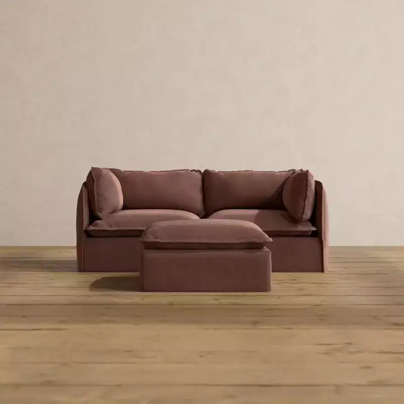 Divano componibile Anabei lavabile, 2 posti + pouf | seduta Memorix+ e cuscino sagomato