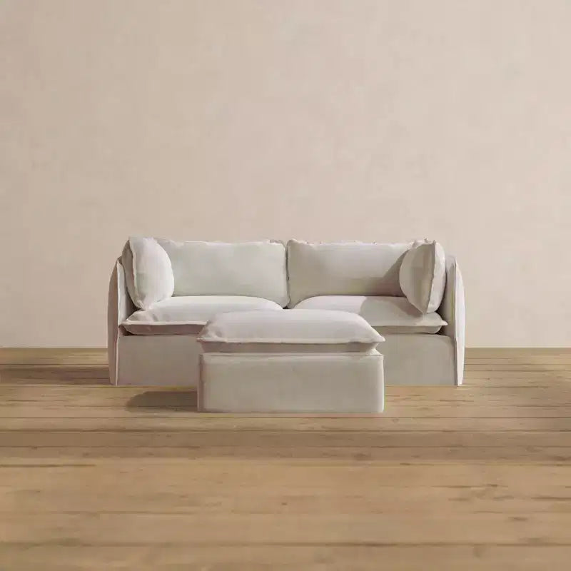 Divano componibile Anabei lavabile, 2 posti + pouf | seduta Memorix+ e cuscino sagomato