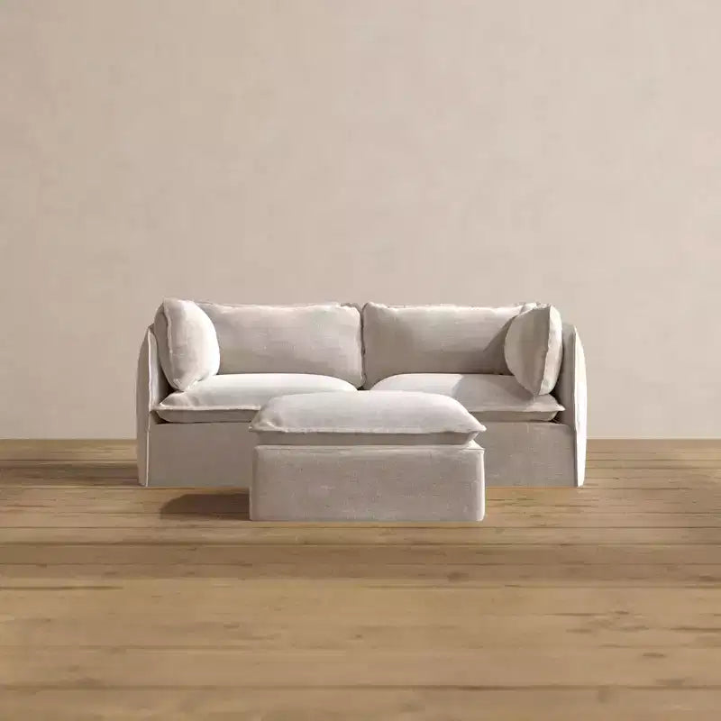 Divano componibile Anabei lavabile, 2 posti + pouf | seduta Memorix+ e cuscino sagomato